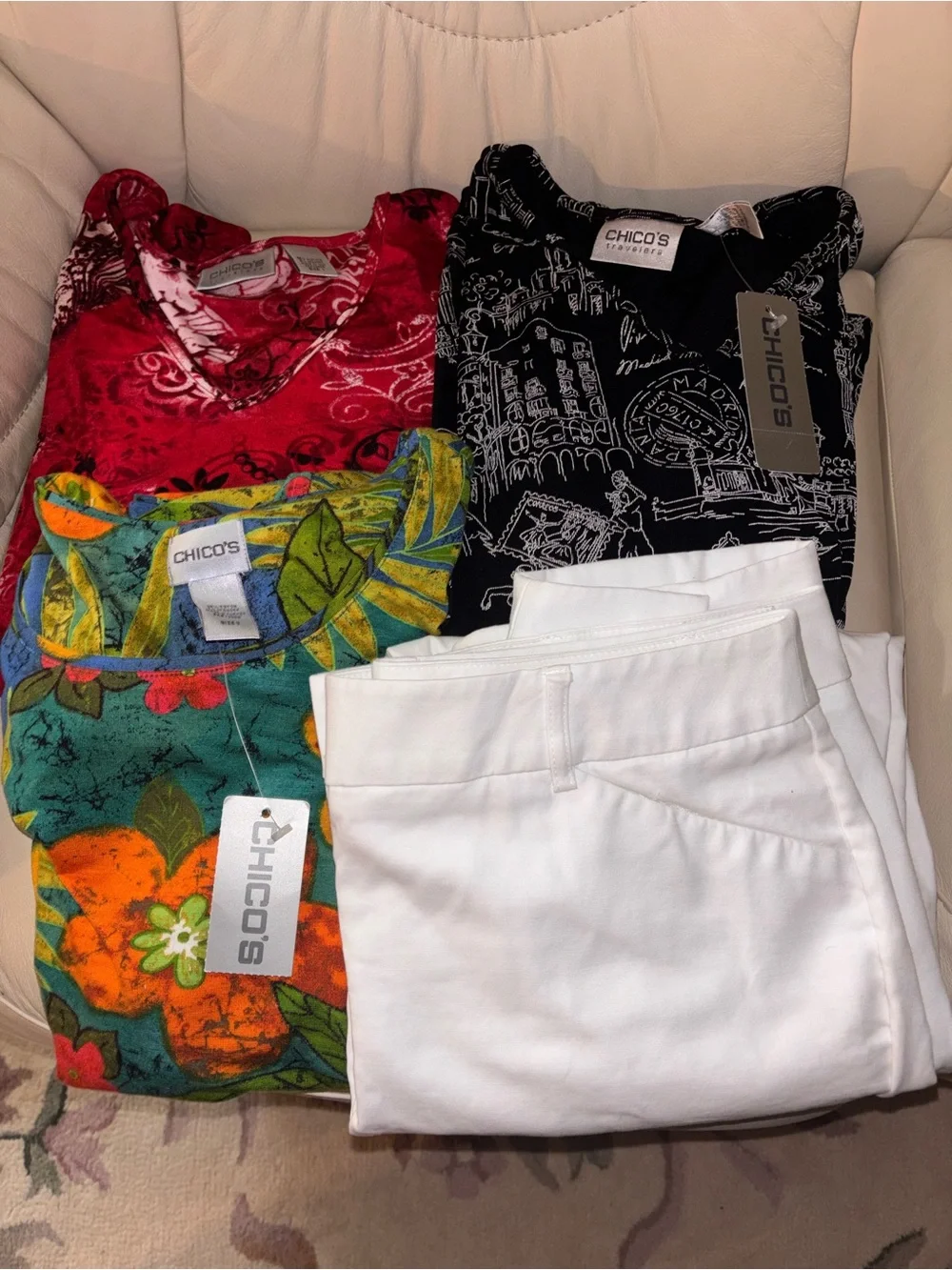 Chico's lot Colorful Mixed Tops & White capris Pants